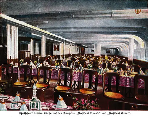 Third Class Dining Room on the SS President Lincoln and SS President Grant.