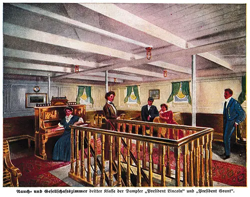 Third Class Smoking and Drawing Room on the Steamers President Lincoln and President Grant.