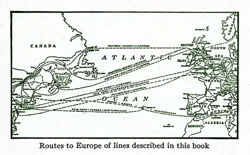 Routes to Europe of Lines Described in This Brochure. IMM Ocean Travel, 1924.