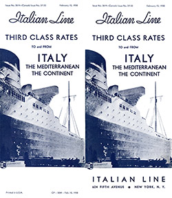 Cover of Brochure from the Italian Line on Third Class Rates from 1938.