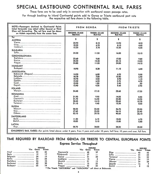 Special Eastbound Continental Rail Fares.