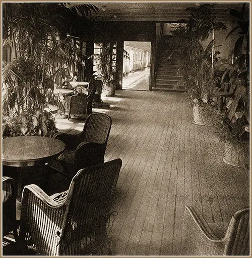 The Palm Garden of the SS Bremen Is a Bower of Seclusion.