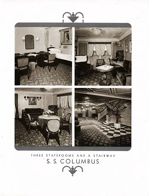 Three First Class Staterooms and a Stairway on the SS Columbus.