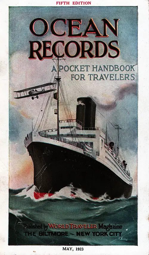 Front Cover, Ocean Records: A Pocket Handbook for Travelers, Fifth Edition, May 1923.