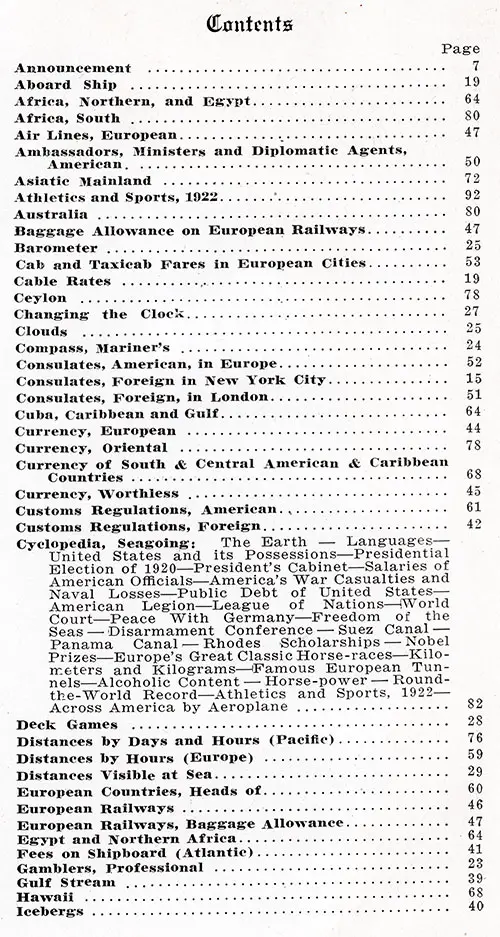 Index to Contents of Ocean Records, Fifth Edition, May 1923, Part 1 of 2 Covering Announcement to Icebergs.