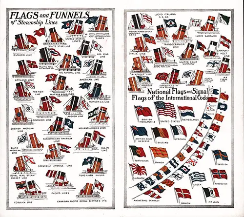 Flags and Funnels of Steamship Lines. National Flags and Signal Flags of the International Codes. Ocean Records, May 1923.