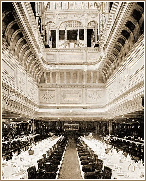 The Grand Dining Saloon of the RMS Campania Showing the Multiple Decks.