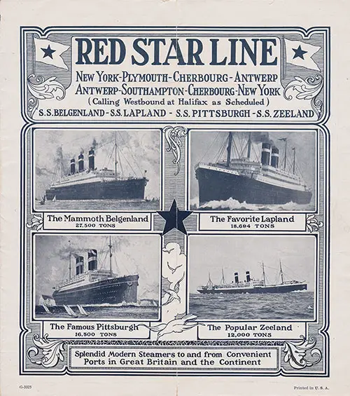 Splendid Modern Steamers to and from Convenient Ports in Great Britain and the Continent 1925