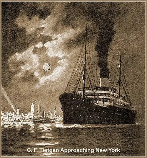 SS C. F. Tietgen Approaching New York. Scandinavia-New York Direct, 1912.