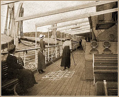 Passengers Playing Shuffleboard on the Upper Promenade Deck of the SS United States.