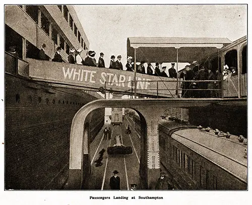 Passengers Landing at Southampton, Disembarking from a White Star Line Ocean Liner.