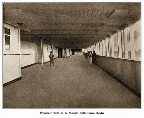 Promenade Deck on the SS Romanic. Steamers of the White Star Line, 1909.