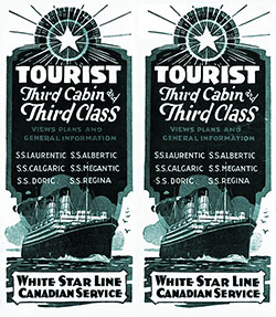 Cover of a Tourist Third Cabin and Third Class Brochure from White Star Line Canadian Service, 1928.