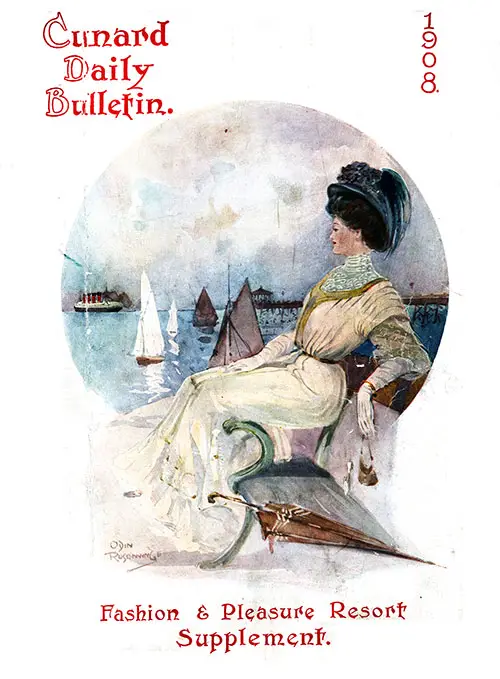 Front Cover, Cunard Daily Bulletin Fashion & Pleasure Resort Supplement, 1908.