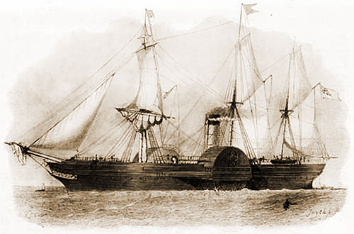 The Cunard Paddle Steamer SS Asia circa 1850s.