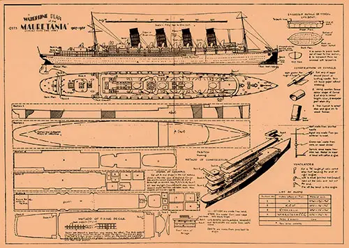 RMS Mauretania 1907-1935 Waterline Plan.