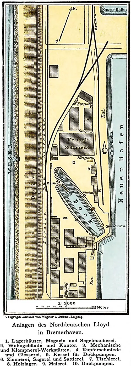 Map of Norddeutscher Lloyd Facilities at Bremerhaven.