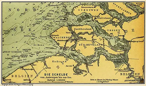 Map of the Scheldt from Antwerp to the Sea.