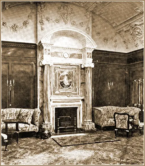 Fireplace in First Class Lounge on the RMS Lusitania.