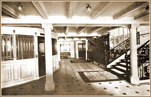 Promenade Deck Entrance Hall and Information Bureau on the RMS Lusitania.