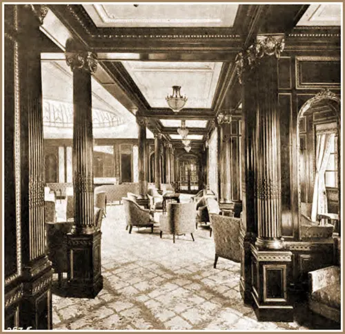 Plate LXXVI Fig. 70:- First Class Lounge, Starboard Side, on the Mauretania.
