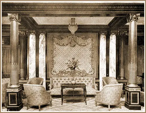 Plate LXXVI Fig. 71:- Tapestry Panel at the First Class Lounge on the Mauretania.