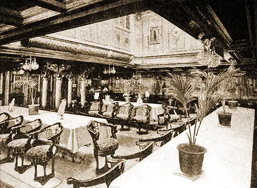 First Class Dining Room on the SS Friesland. Facts for Travelers, 1908.