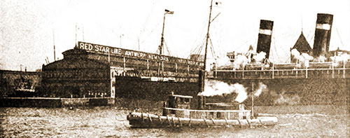 A Red Star Liner (SS Finland, SS Kroonland, SS Vaderland, or SS Zeeland) Arrives at the Piers in New York.