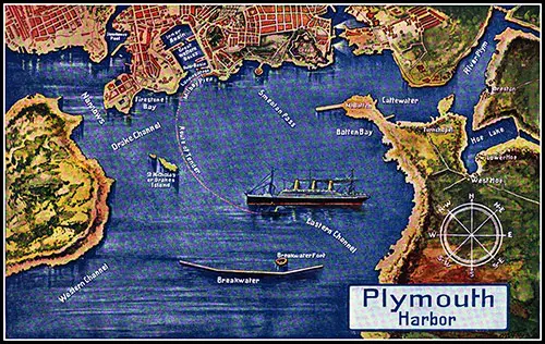 Map of Plymouth Harbor Shoring Route of Tender Used by the Steamship Lines.