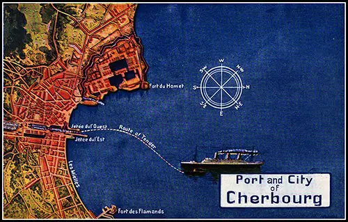 Map of the Port and City of Cherbourg Showing Route of Tender used by the Steamship Lines.
