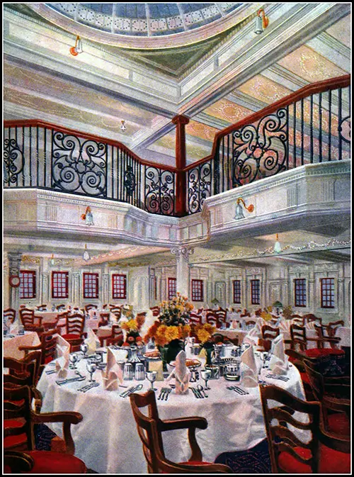 First Class Dining Saloon and Music Room on the SS Cameronia (1910) of the Anchor Steamship Line.