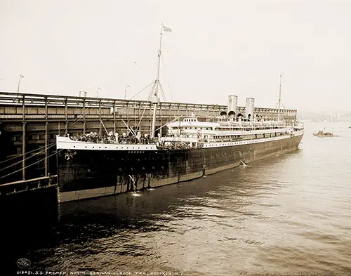 North German Lloyd SS Bremen (1897) at Hoboken, NJ Pier circa 1905.