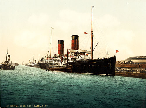 RMS Campania of the Cunard Line on the River Mersey circa 1900.