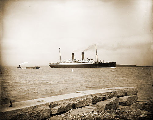 RMS Franconia Passing Castle Island, Boston Harbor, 1911.
