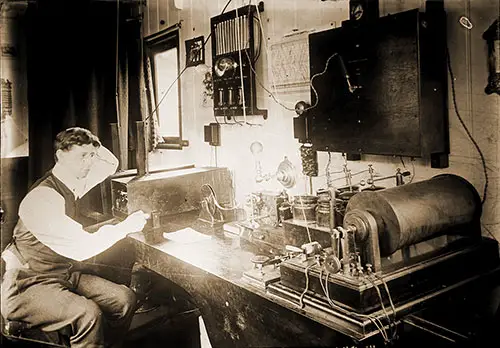 Marconi Operator Aboard the Ship "Deutschland," at His Instruments on the 27 August 1904.