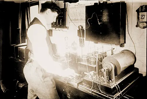 The Marconi Operator on board the SS Deutschland (1896) Sending a Wireless Message on 27 August 1904.