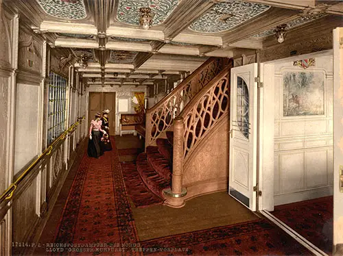 Two Women in the First Class Forward Passage on the SS Grosser Kurfürst of the Norddeutscher Lloyd Bremen, circa 1900.