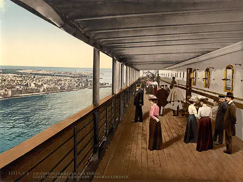 First Class Promenade Deck on the SS Grosser Kurfürst of the Norddeutscher Lloyd Bremen, ca 1900.
