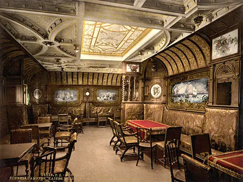 View of Smoking Room on the SS Kaiser Wilhelm der Gross of the Norddeutscher Lloyd Bremen (North German Lloyd) circa 1900.