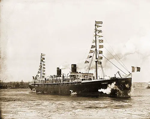 The SS La Touraine (1891) Flying Her House, National and Nautical Flags, c1892.