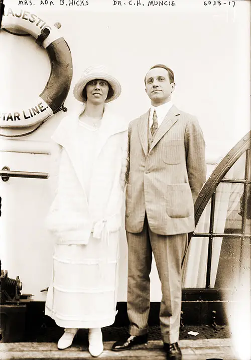 Mrs. Ada B. Hicks and Dr. C. H. Muncie on Board the RMS Majestic of the White Star Line circa 1925.