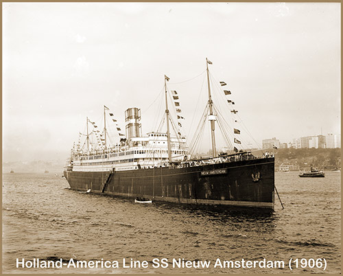 The SS Nieuw Amsterdam (1906) of the Holland-America Line Flying Nautical Flags as She Arrived in New York Harbor.