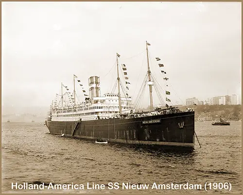 The SS Nieuw Amsterdam (1906) of the Holland-America Line Flying Nautical Flags as She Arrived in New York Harbor.