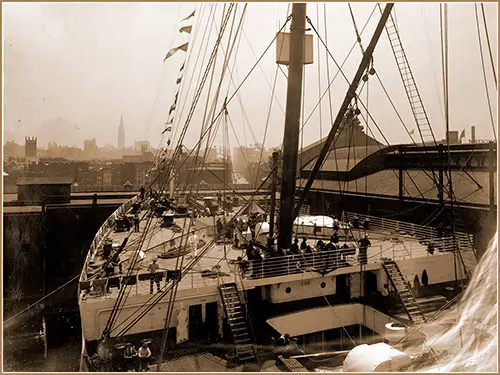 Fore Deck of the RMS Olympic While Docked in New York Harbor.
