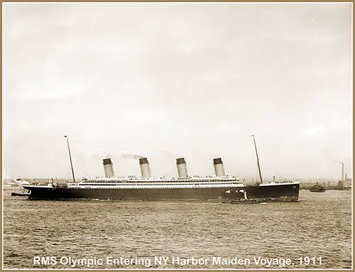 The White Star Line RMS Olympic Enters New York Harbor on Her Maiden Voyage, 21 June 1911.