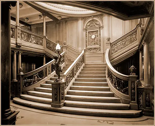 The White Star Line RMS Olympic Grand Stairway, Second Landing, 1911.