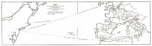 Track Chart and Map Showing Overland Rail Connection to Liverpool from Mediterranean Ports. Cunard Line Handbook, 1905.
