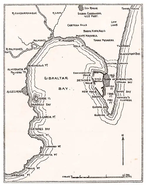 Map of Gibraltar Bay. Cunard Line Handbook, 1905.