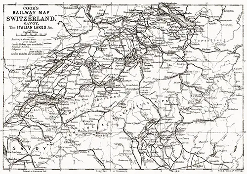 Cook's Railway Map of Switzerland, Savoy, The Italian Lakes, etc. Cunard Line Handbook, 1905.