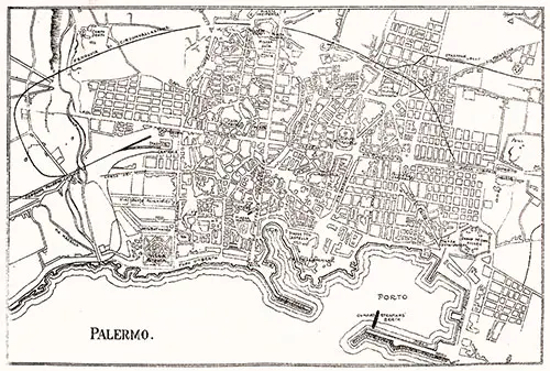 Map of Palermo, Italy. Cunard Line Handbook, 1905.